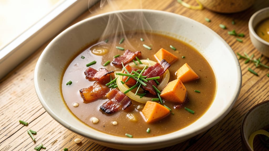 Sweet Potato and Bacon Soup Recipe: Smoky-Sweet Broth With Crispy Edges