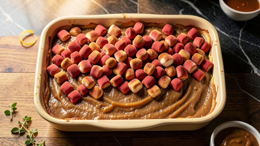 Sweet Potato Casserole Recipe With Marshmallows Using Canned Yams: Caramelized Spice Crunch Over Gooey Top