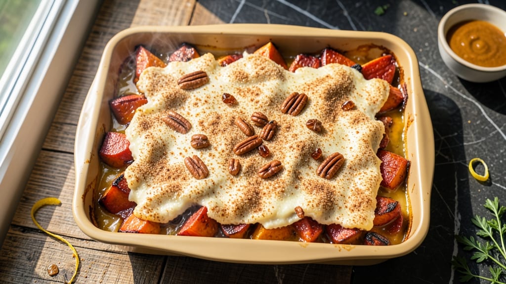 Sweet Potato Casserole Recipe Please: Buttery Streusel Crown Over Spiced Swirls