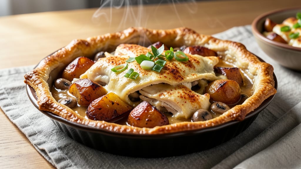 Baked Potato Chicken Pot Pie Recipe: Crispy Lattice Crown Over Creamy Herb-Filled Heaven