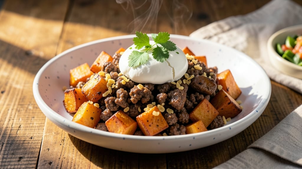 Sweet Potato and Taco Meat Recipe: Spiced Fusion Bowl With Crunchy Top