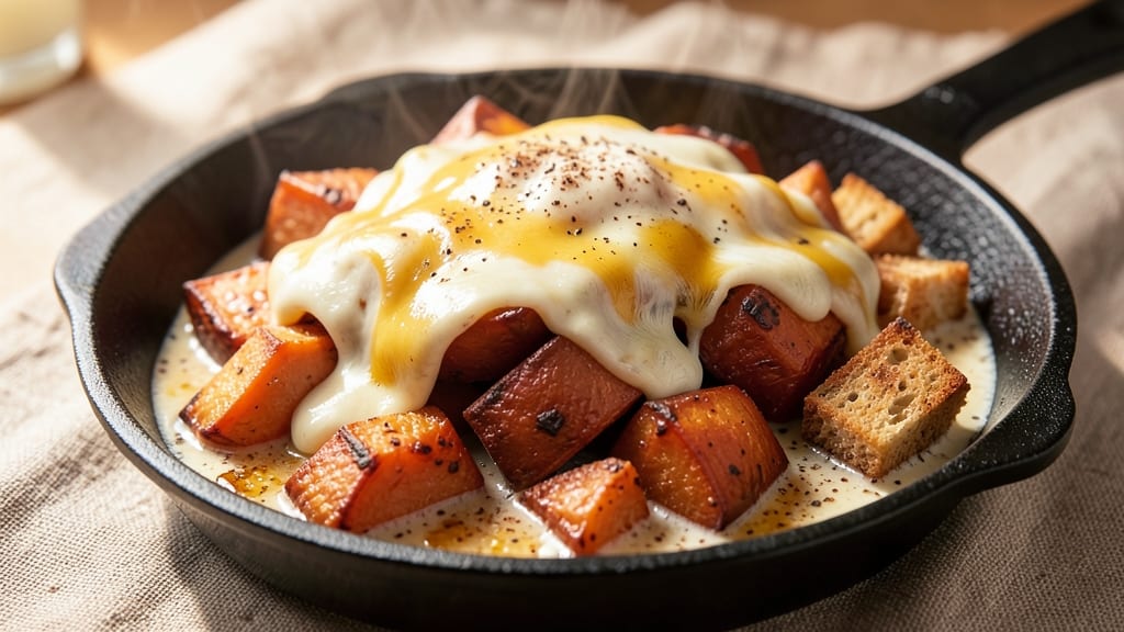 Sweet Potato Hot Pot Recipe: Warm Spiced Cheese Fondue With Crispy Roasted Edges