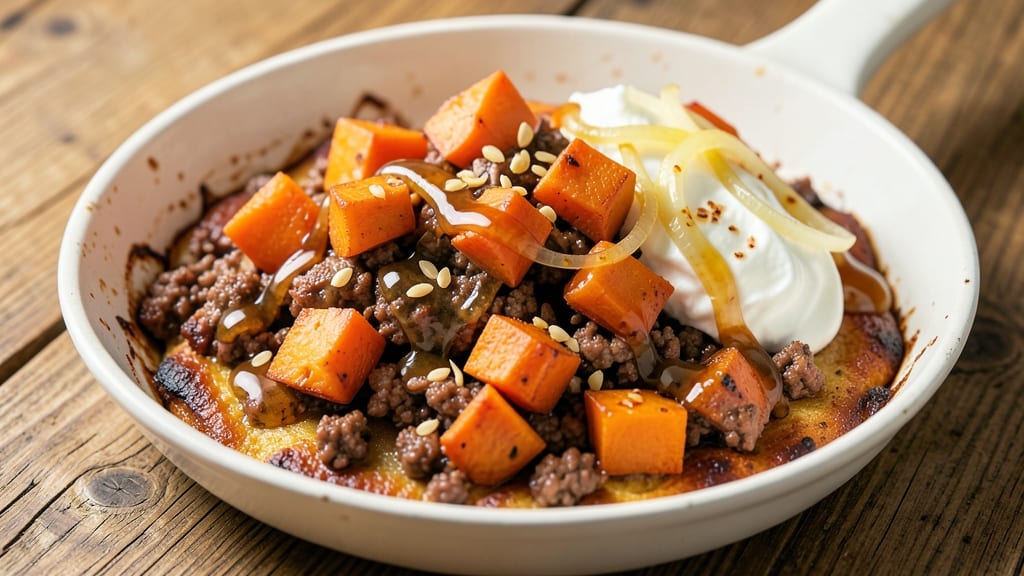 Sweet Potato Ground Beef Cottage Cheese Hot Honey Recipe: Savory-Sweet Skillet Magic in 30 Minutes