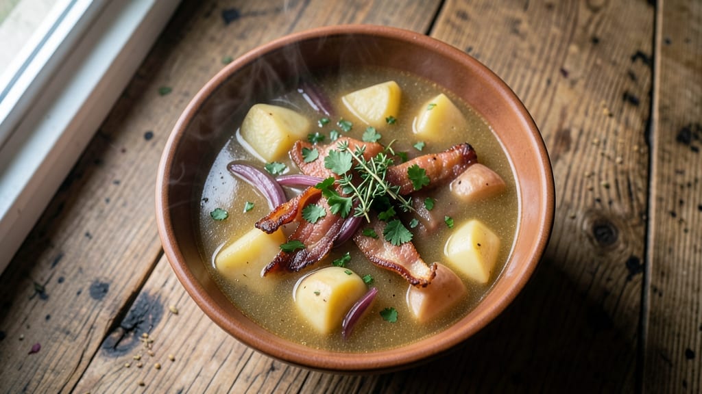 Authentic German Potato Soup Recipe: Savory Broth and Crispy Onion Top
