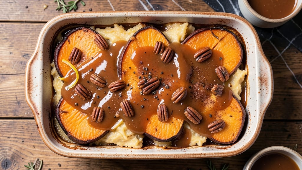Sweet Potato Casserole Recipe With Maple Syrup And Brown Sugar: Crispy Streusel Crown Over Spiced Sweetness