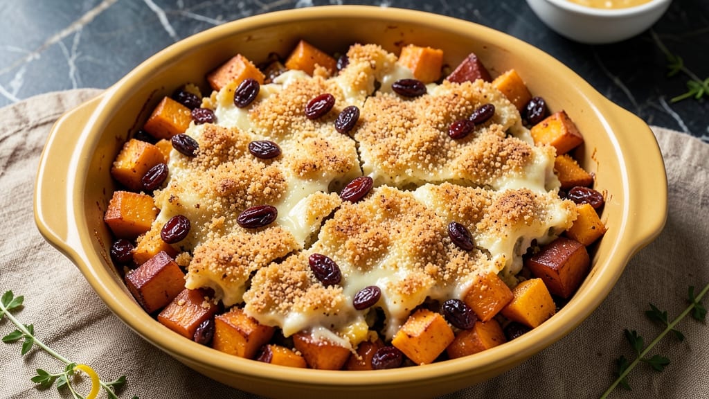 Sweet Potato Casserole Recipe with Raisins: Buttery Streusel Crown Over Spiced Sweet Potato Bliss
