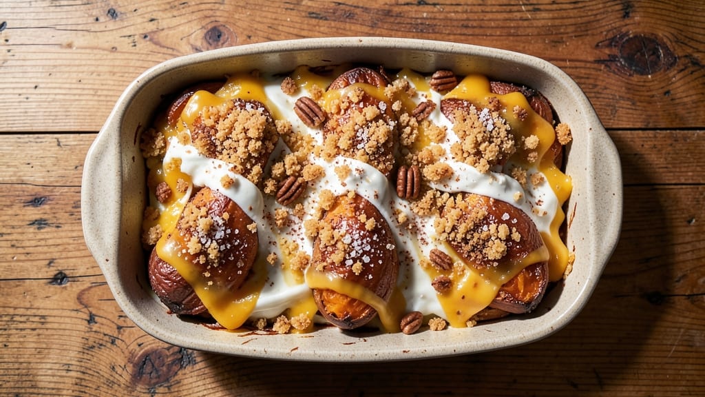 Twice-Baked Sweet Potato Casserole Recipe: Cheesy Crispy Crown Over Velvety Spice