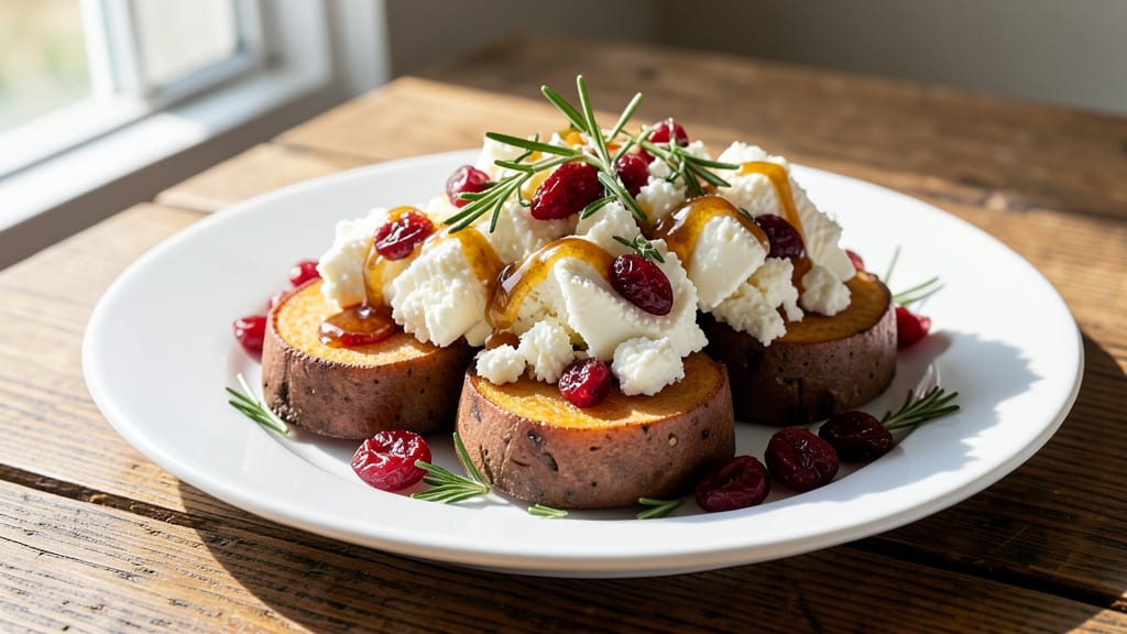 Sweet Potato Rounds With Goat Cheese And Cranberries Recipe: Baked Sweetness Meets Tangy Cheese Crunch