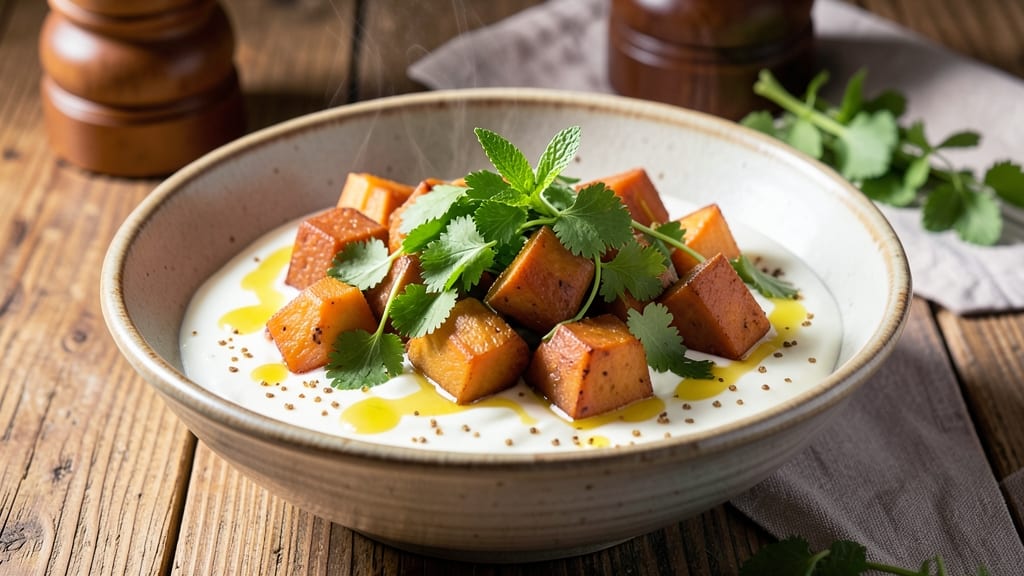 Sweet Potato Raita Recipe: Yogurt-Cooled Spice Balance With Herby Crunch