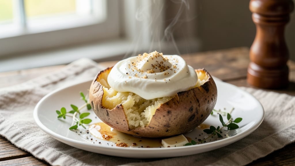 Baked Potato With Sour Cream Recipe: Buttery Fluff Meets Cool Creamy Topping
