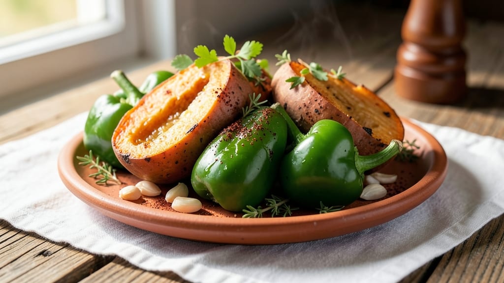 Sweet Potato and Green Pepper Recipe: Roasted Trio With Smoky Sweetness