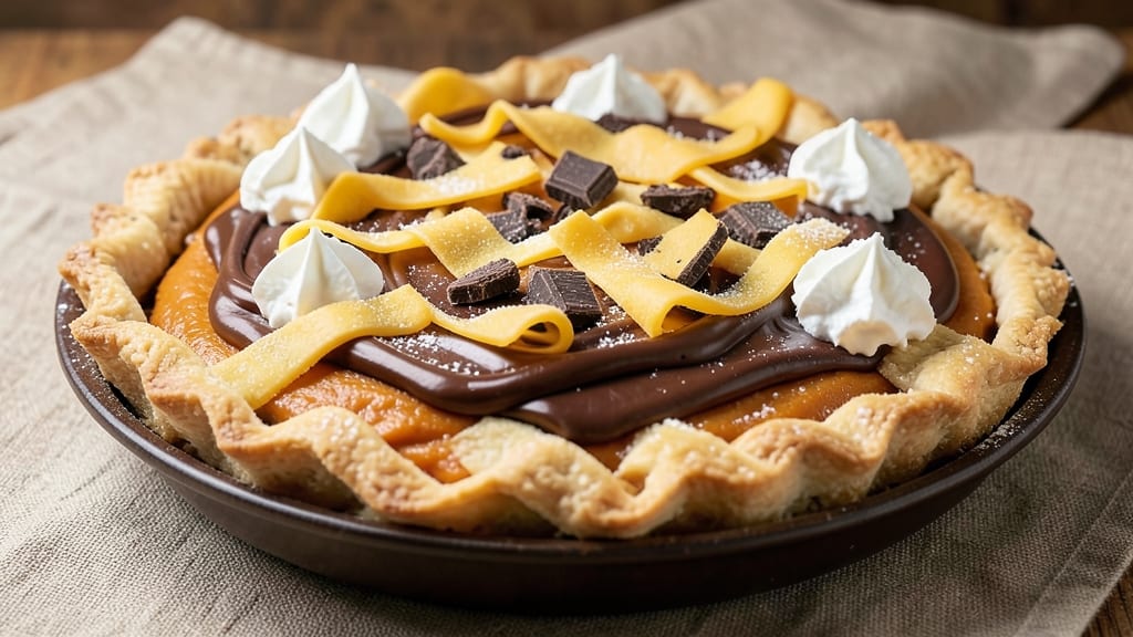 Turtle Sweet Potato Pie Recipe: Pecan-Studded Crust Over Gooey Chocolate Cheese
