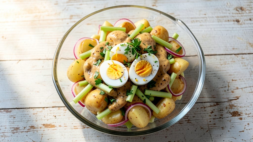 Aunt Em's Potato Salad Recipe: Herb-Infused Creaminess With Crunchy Celery Bites