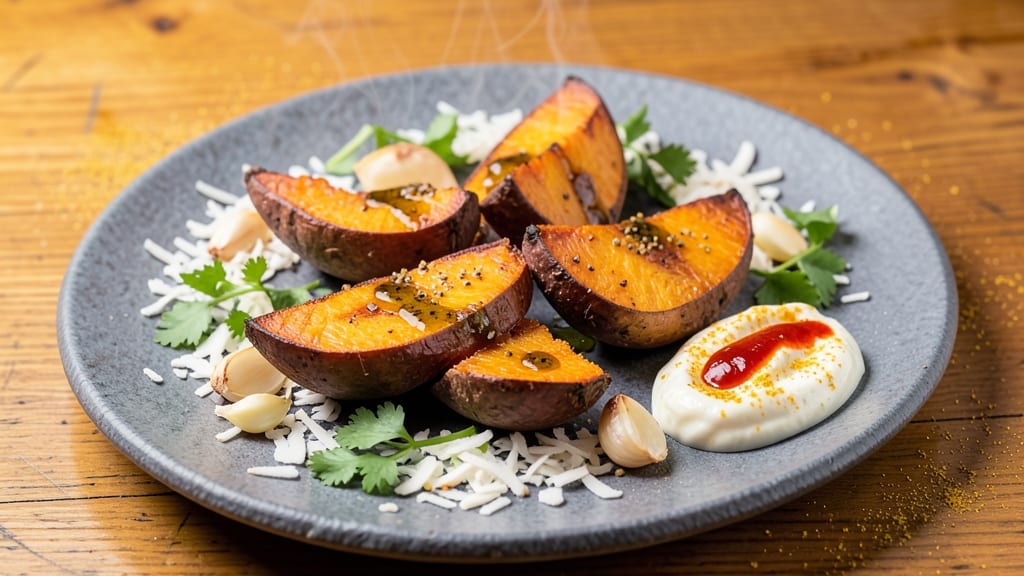 Baked Sweet Potato Indian Recipe: Turmeric-Coconut Spice Roast With Charred Edges