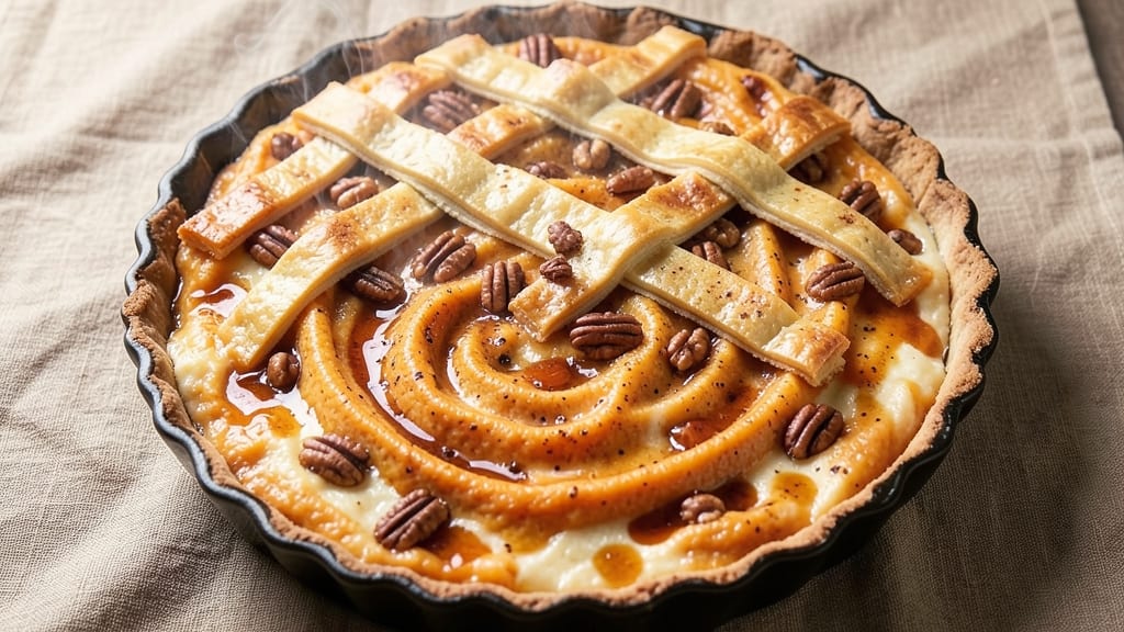 Sweet Potato Praline Pie Recipe: Nutty Caramel Crunch Over Silky Filling